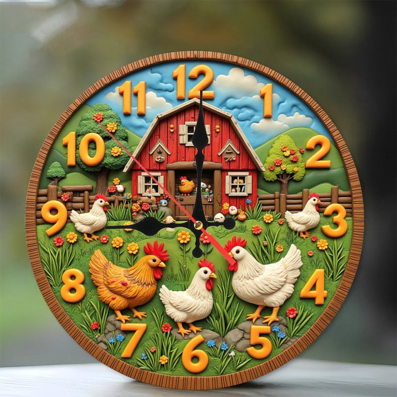 horloge de ferme avec poulets