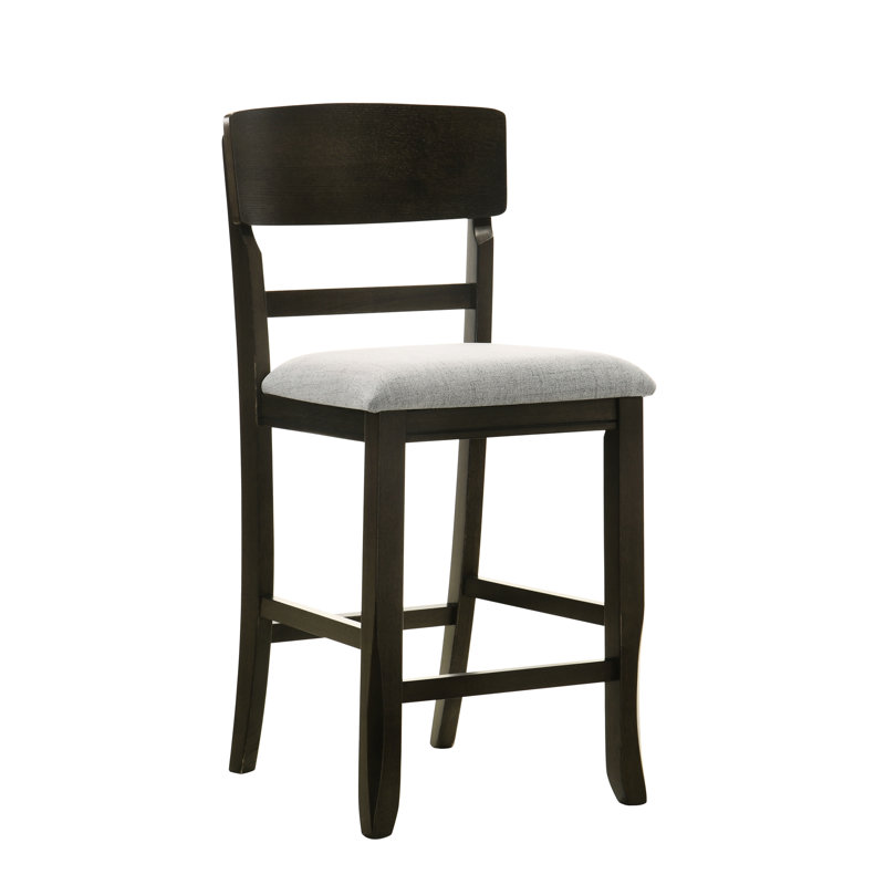 De 2 chaises de salle à manger à hauteur de comptoir en brun avec siège rembourré et pieds évasés, finition, assise, dossier, 2 pièces