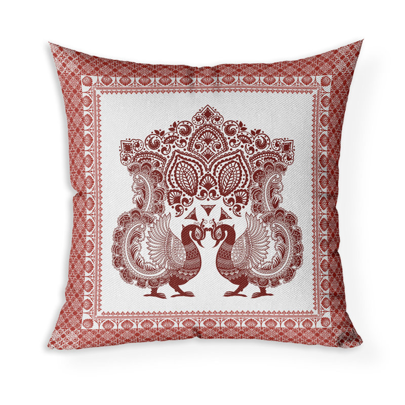 Coussin Peacock Prowess, H 18 po x l 18 po, Blanc/rouge