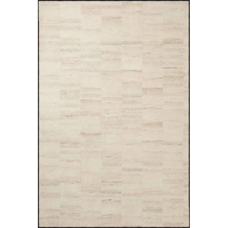 Cream Colored Patterned Woven Base Washable Carpet, Runner 3'4" x 9'11"