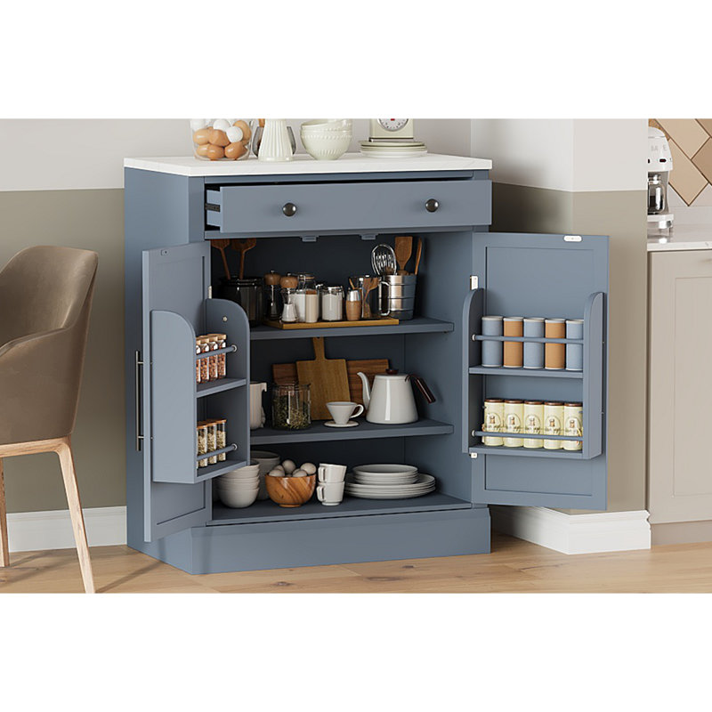 Modern Freestanding Kitchen Pantry,Buffet Food Storage, Coffee Bar Cabinet With Drawer, 2 Adjustable Shelves And 2 Door Shelves