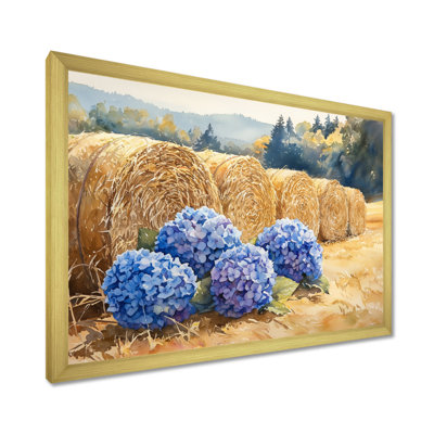 «Dangek Hydrangeas By The Hay Bales I», art mural grand hortensia