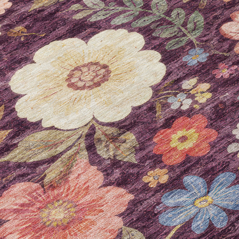 Machine Washable Indoor/Outdoor Chantille ACN2945 Floral Rug, 8' Round