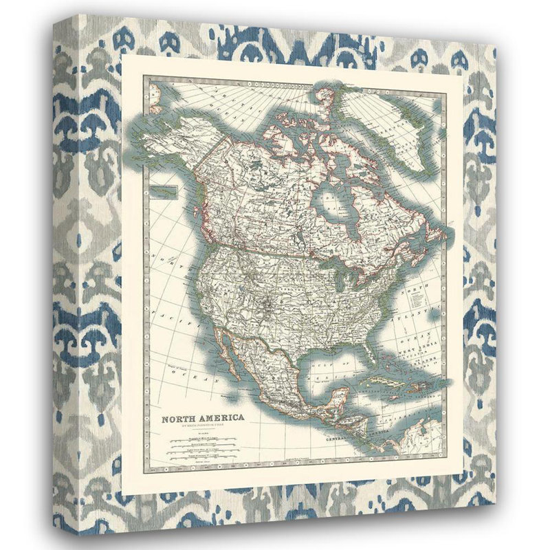 Art sur toile tendue par Red Barrel Studio® Johnston Gallery: Bord Borded Map of North America, H 24 po x l 20 po