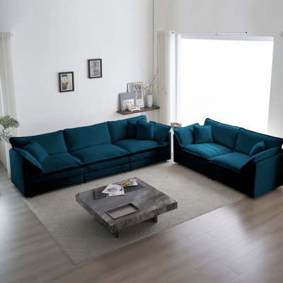Canapé bleu en chenille pour le salon, siège 2 + 3 places avec dossier rembourré, canapé profond, rembourrage et base en mousse