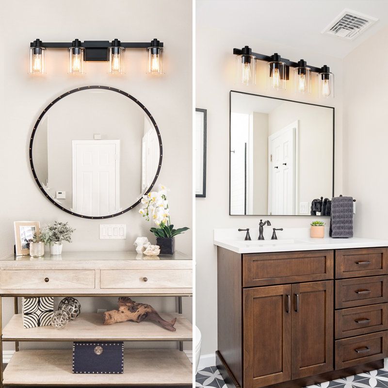 31'' 4-Light Matte Black Bathroom Vanity Light with Glass Shade, 4 Lights, Matte Black
