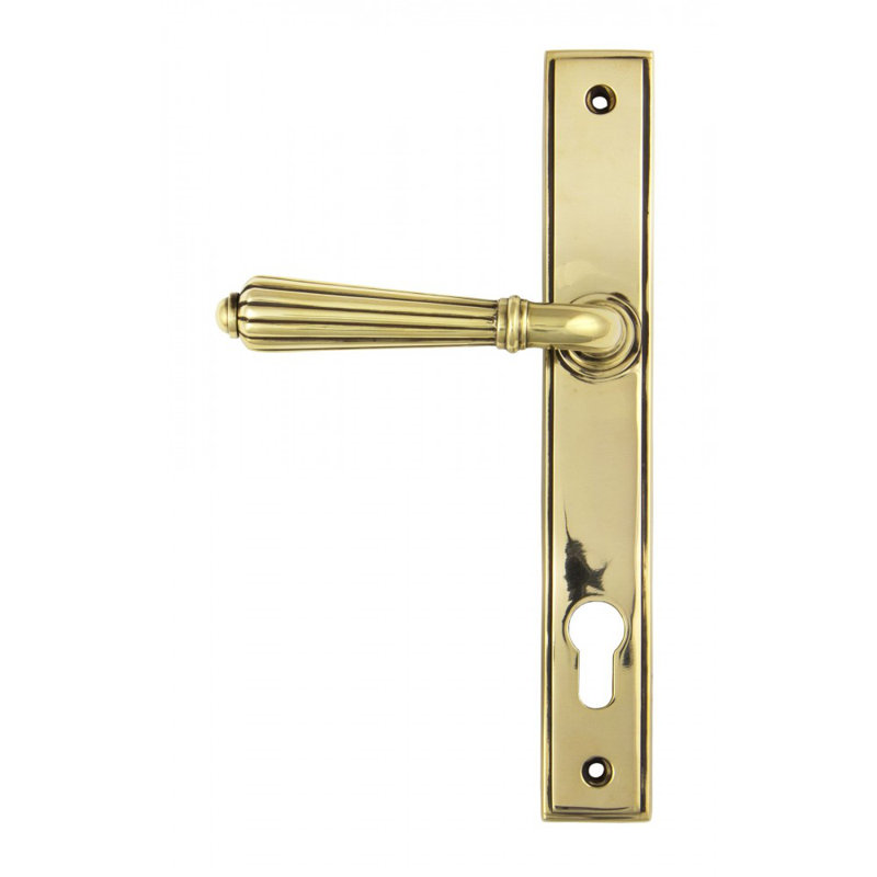 Hinton Lock Door Handle Kit, Aged Brass