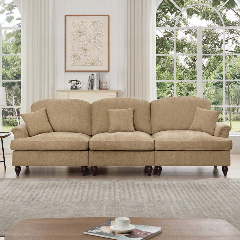 Très grand canapé deux places Mid-Century, Café clair, H 36,6 po x l 76,4 po x P 32,8 po