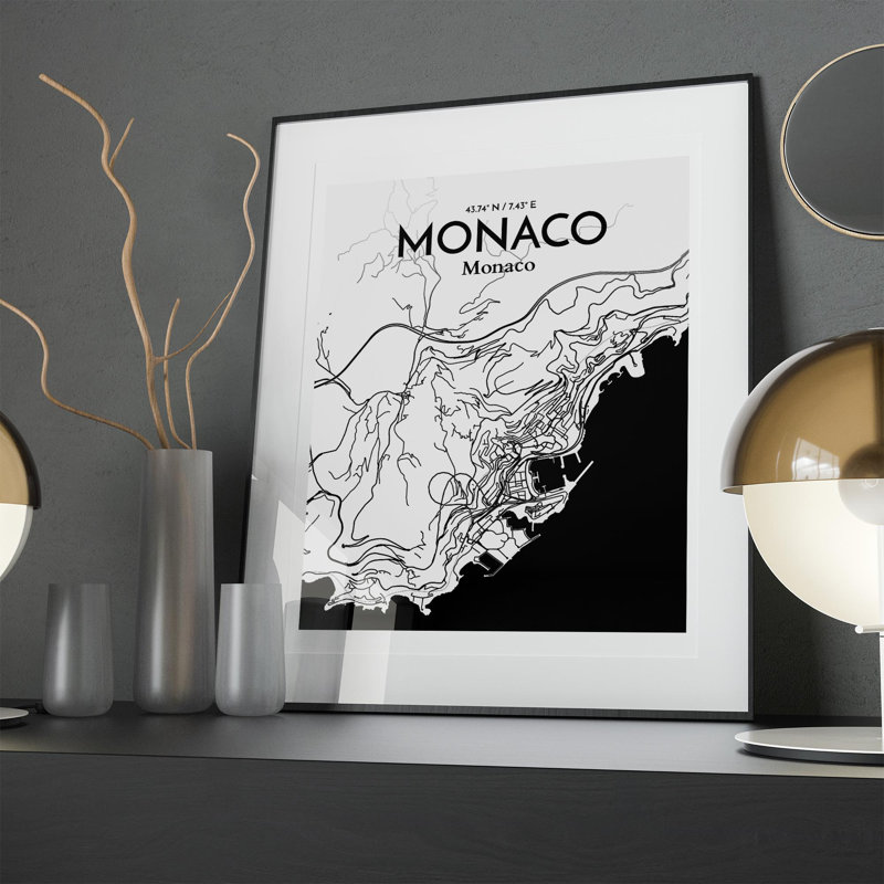 Monaco City Map in Ink 1 Piece Wall Art, 20cm H x 16cm W x 0.05cm D