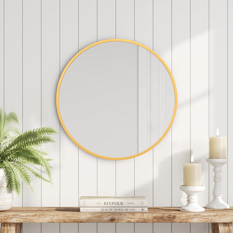 Eren Wall Mounted Modern Wall Accent Round Mirror, Gold, 24" x 24"