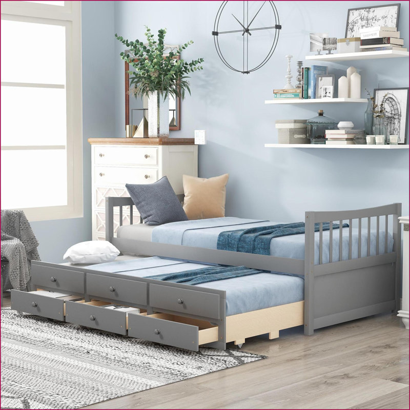 Lit de jour simple en bois de pin avec lit gigogne et amp; Tiroirs, blanc - aucun sommier nécessaire pour la chambre d'amis