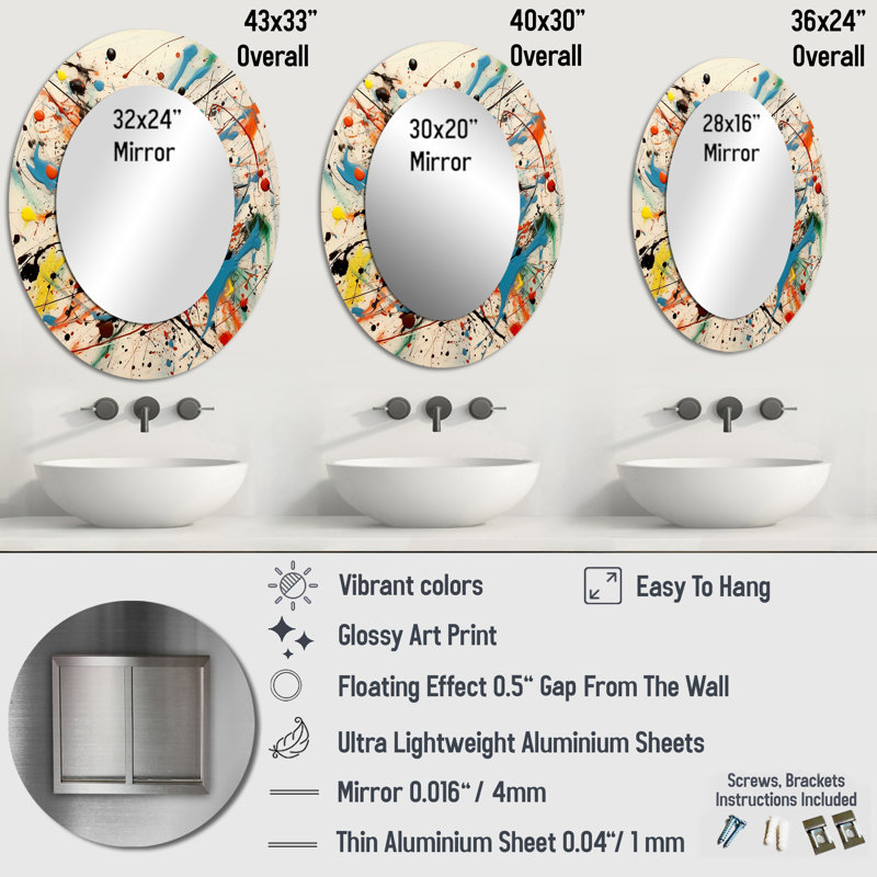 All That Jazz Colorful Joy II - Multi-Color Modern Oval Wall Mirror, 40" x 30"