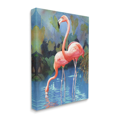 Flamants roses dans un étang luxuriant, art mural par Christine Reichow