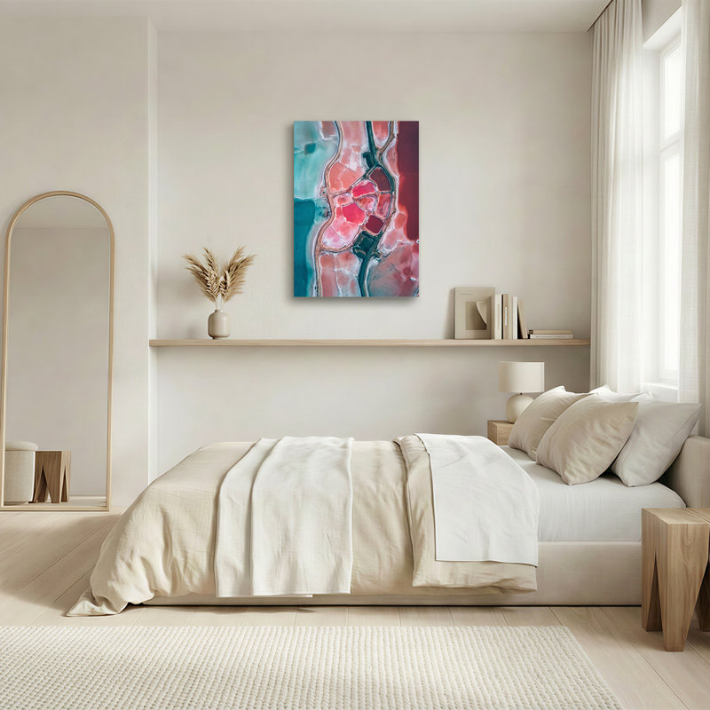 Art mural sur toile rose et bleu sarcelle avec vue aérienne, 24"H x 16"W
