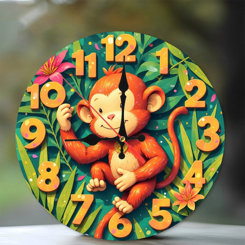 Cute Monkey Wall Clock, Green/Yellow Monkey