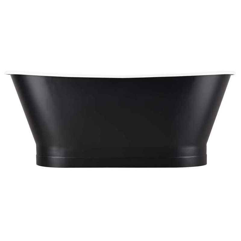 67" Kateryn Cast Iron Freestanding Bateau Tub, Black, Brushed Nickel