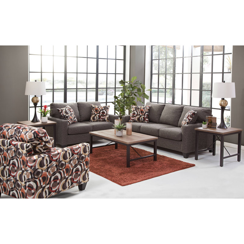 Charcoal Gray Track Arm Loveseat with Accent Pillows
