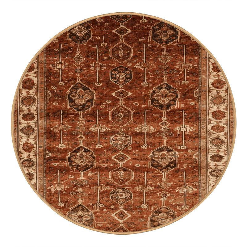 Tapis brun turc lavable à la machine, Rond 5 pi