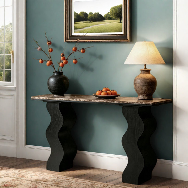Canapé et console modernes, 119 cm, bois MDF effet marbre, entrée Art déco