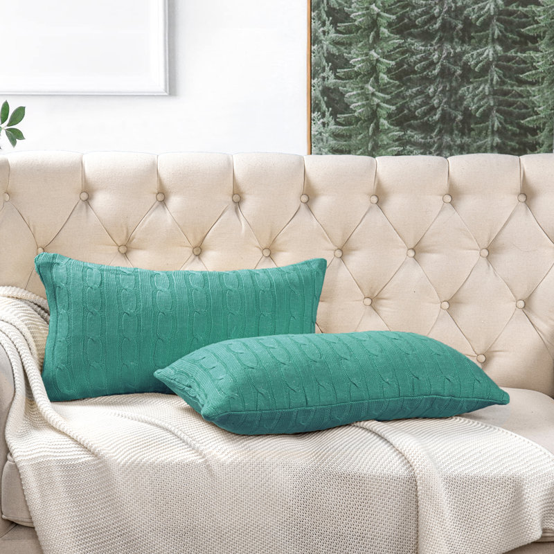 Cable Reversible Pillow Cover, Blue Turquoise