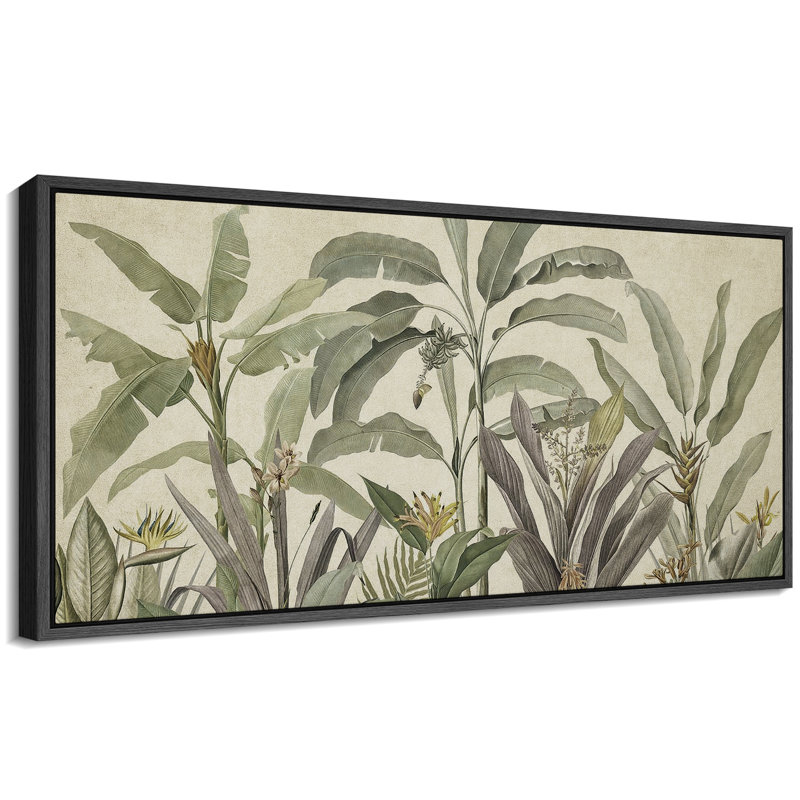 «Tropical Palm Green Banana Leaf Plant Floral Botanical», reproduction sur toile, H 30 po x l 60 po, Noir, noir, noir, noir