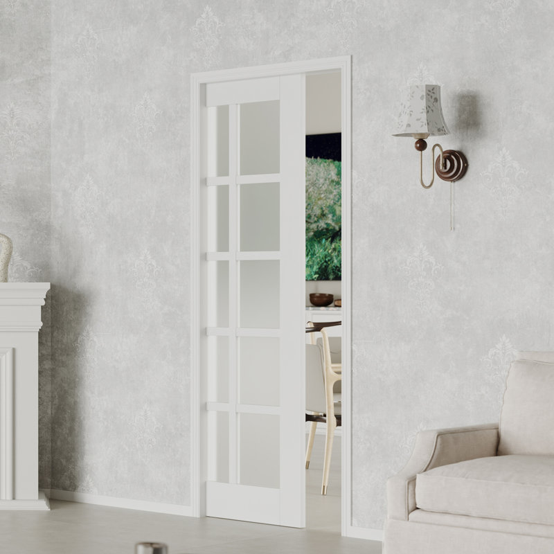 Porte coulissante à fermeture à glissière avec panneau en verre givré blanc à panneau coulissant 10 portes et garde-manger (cadre de porte à gousset inclus)