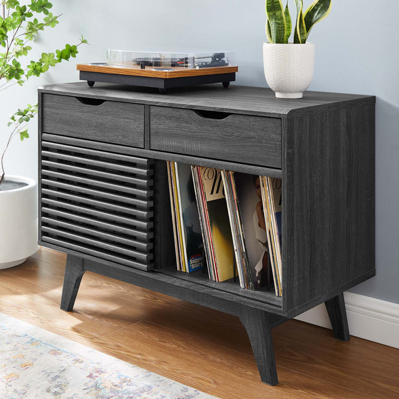 Charcoal Mid-Century Modern Vinyl Record Display Stand