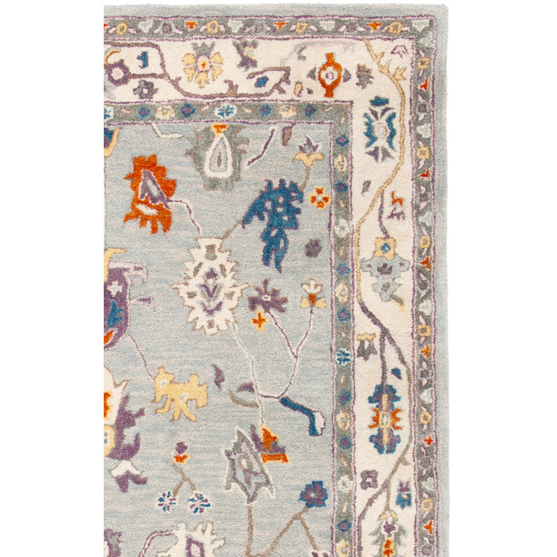 Chasteen Oriental Handmade Tufted Wool Gray/Ivory Area Rug, Square 6'