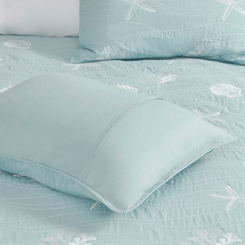 Ensemble de courtepointe brodée réversible en coton 4 pièces avec coussin décoratif double / grand turquoise
