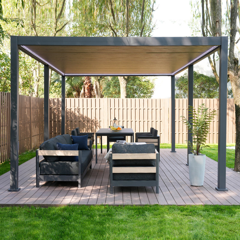 Aluminum Frame Pergola with Fixed Roof & LED Lights, 12 (ft) x 20 (ft)