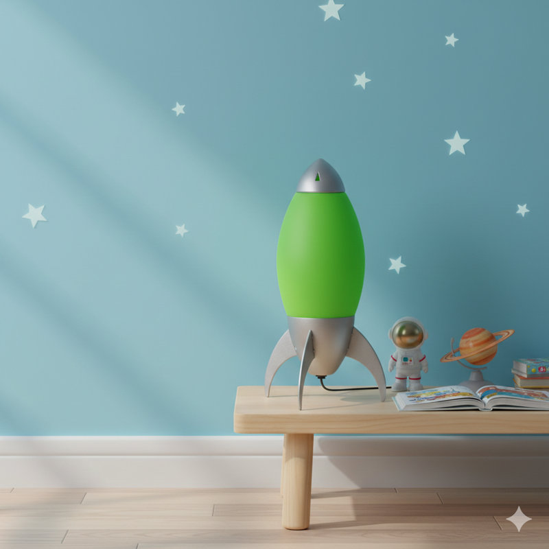 Grande lampe de table 10,5 "en acrylique pour enfants, conception fusée, vert, Vert