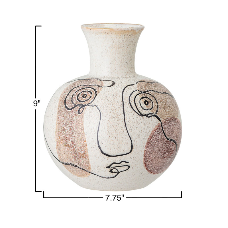 Hand-Painted w/ Face Stoneware Vase