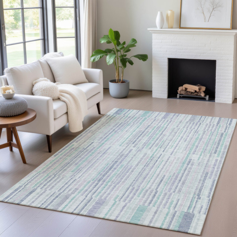 Tapis menthe Xhevrie intérieur / extérieur lavable à la machine, Rectangle 9 pi x 12 pi