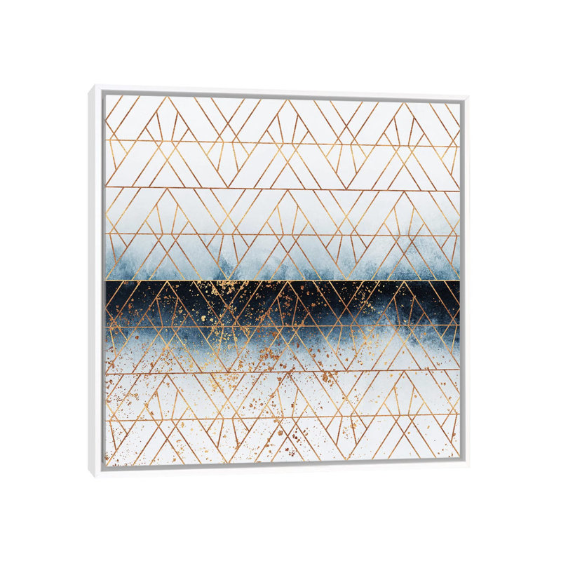Bleu d’hiver géo par Elisabeth Fredriksson-reproduction d’art, Toile blanche encadrée, Pas de tapis