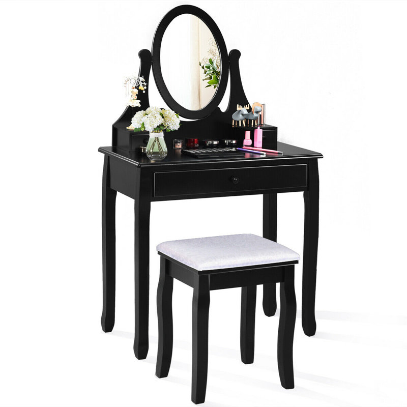 Ensemble coiffeuse et tabouret Johnny, Noir