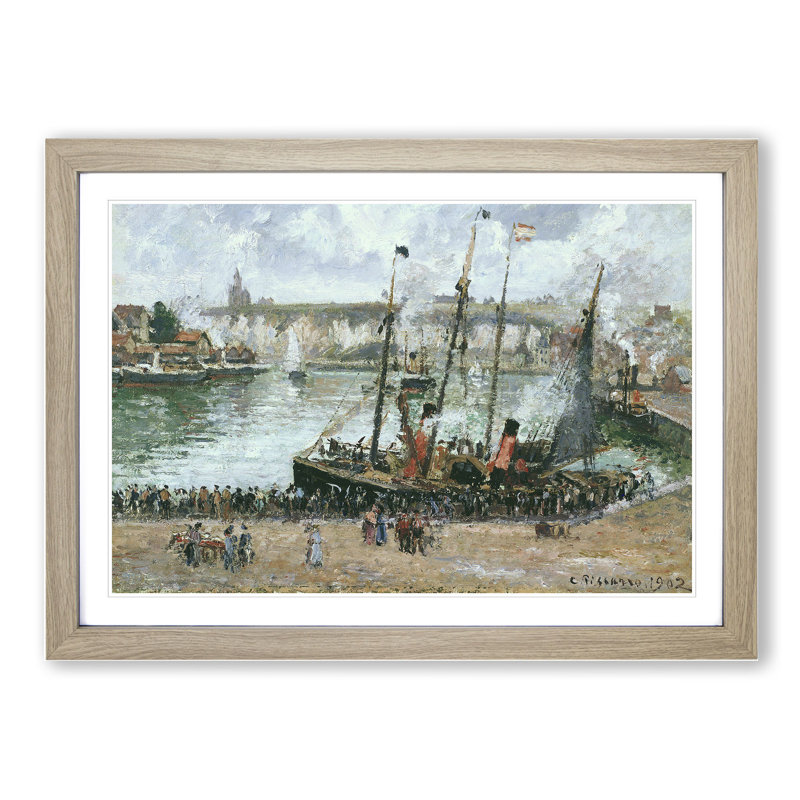 The Inner Harbor by Camille Pissarro - Picture Frame Painting, 36cm H x 48cm W x 2cm D, Oak