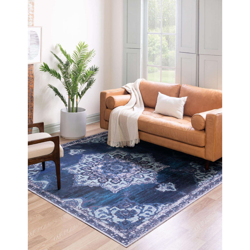 Tapis oriental gris / bleu Aten, Carré 7 pi 10 po x 7 pi 10 po
