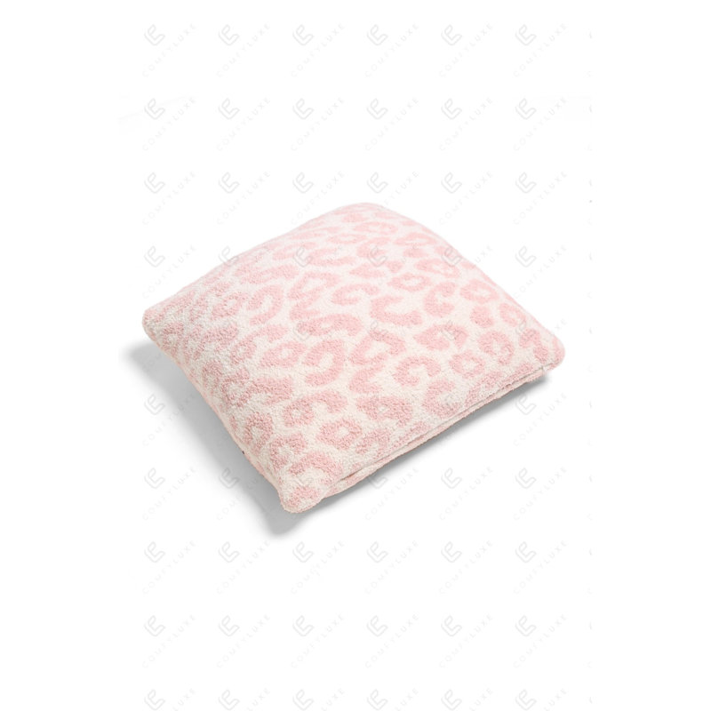 Housse de coussin moelleuse luxueuse à motif léopard - Rose, Rose/Blanc