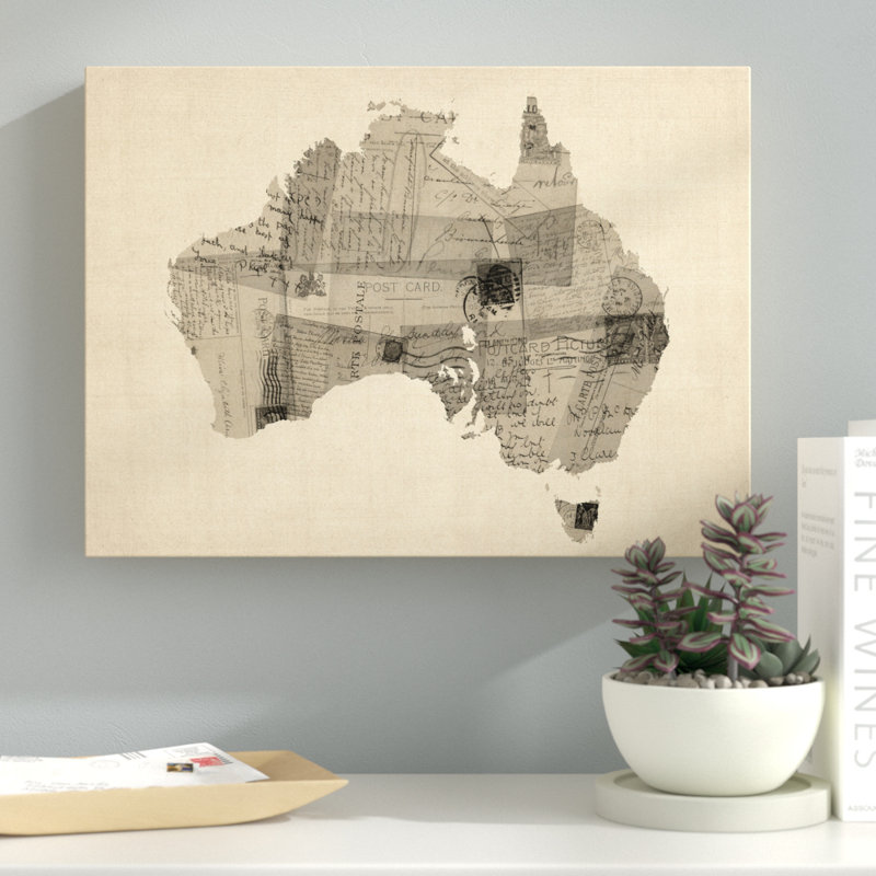 « old map map of australia », impression sur toile tendue, H 24 po x l 32 po x P 2 po
