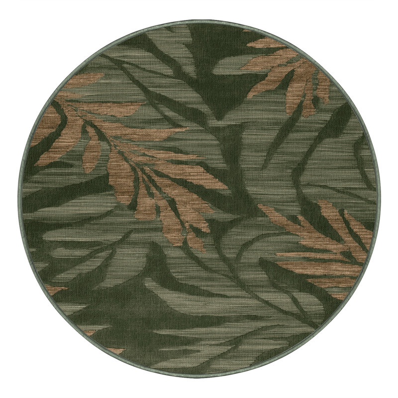 Tapis abstrait vert lavable à la machine, Rond 8 pi