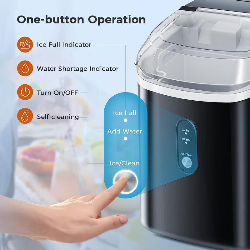 Nugget Countertop Ice Maker With Soft Chewable Ice, Automatic 34S In 24 Hours, Pebble Portable Ice Machine With Ice Scoop, Self-Cleaning, One-Click Operation, For Kitchen,Office
