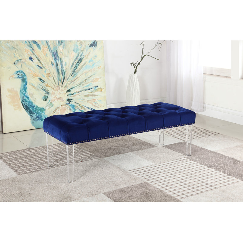 Stockbridge Velvet Upholstered Bench, Navy Blue