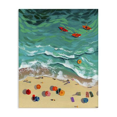 Trois kayaks dans une toile à vagues turquoise, design par Brook Page