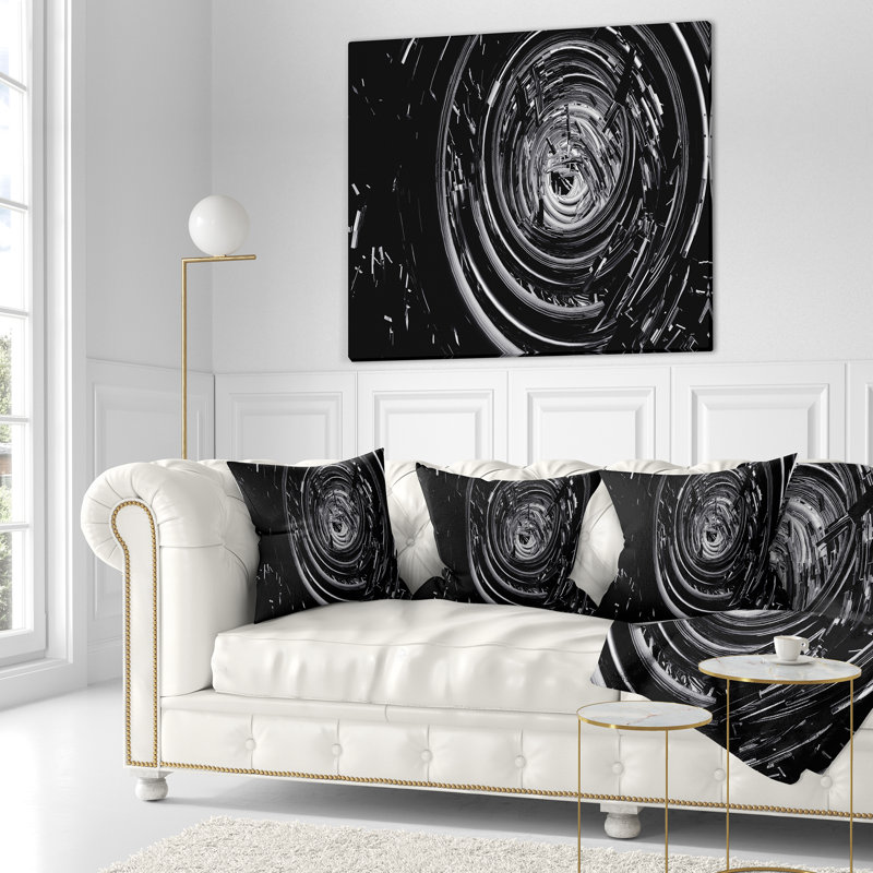 Fractal 3D noir tourbillon - coussin imprimé abstrait, 16 po x 1 po, Coussin décoratif