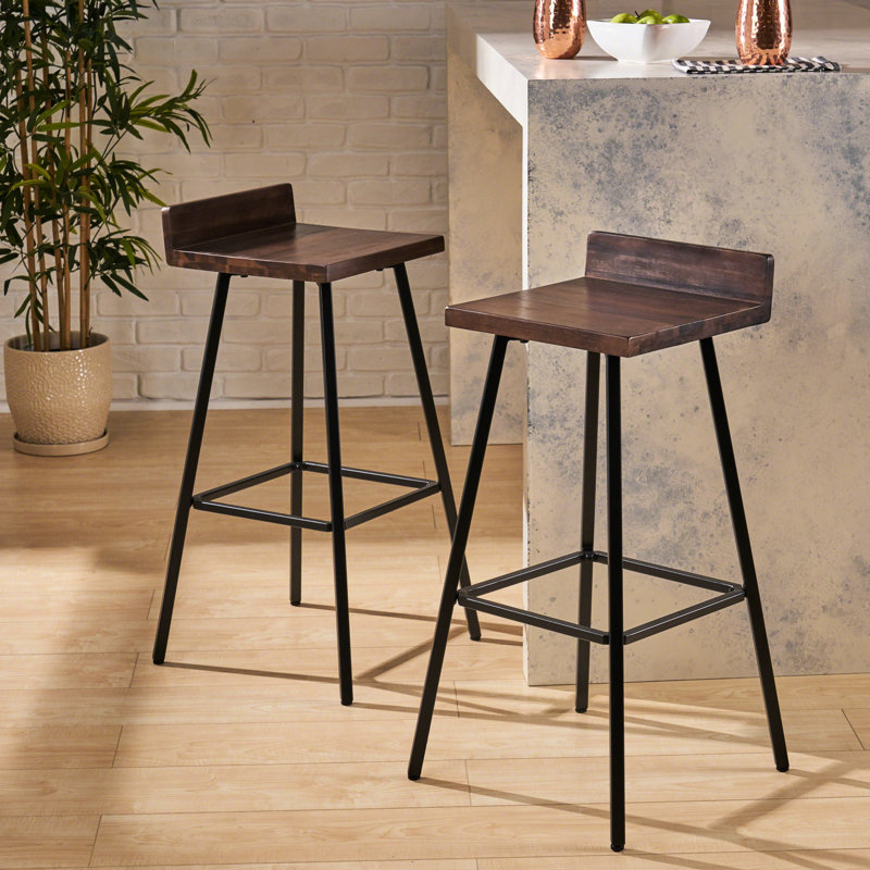 Tabourets de bar contemporains en bois - avec siège carré de 2 matériaux solides et faciles à nettoyer, Brun / Noir