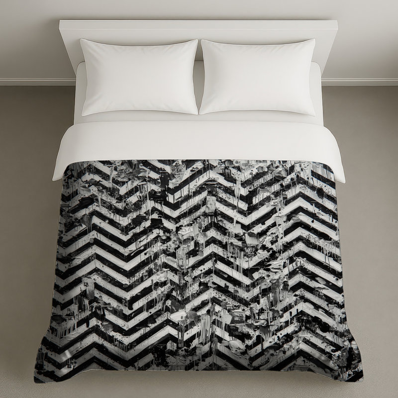 Housses de couette à motif de chevrons noir et blanc, Grand lit