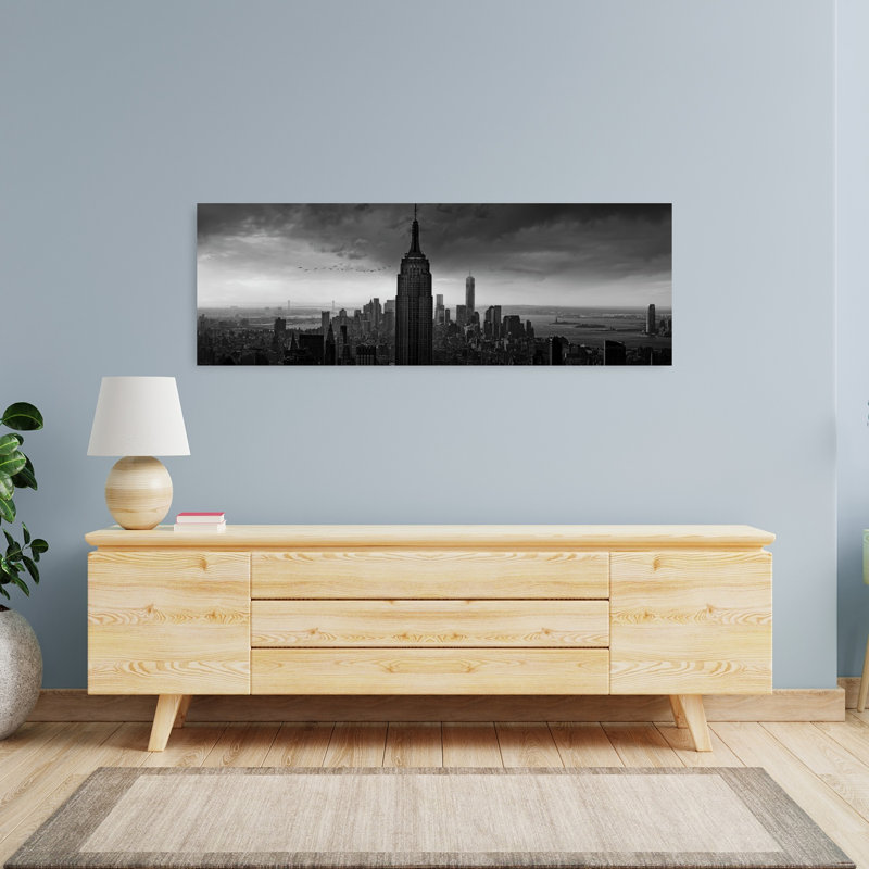 «Dramatic New York Skyline», art mural contemporain abstrait, paysage urbain, H 16 po x l 48 po