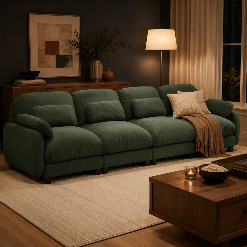 Canapé modulaire en chenille à 4 places de 136,2 po de large avec sièges profonds, coussins de style nuage et coussins lombaires Sarvis