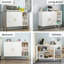 Buffet moderne avec tablettes ouvertes, porte courbée
