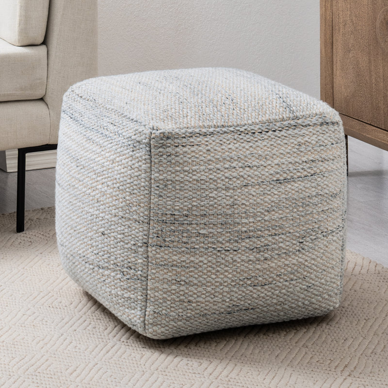 Yinka 18"H Two-Tone Cotton Pouf Ottoman, Grey